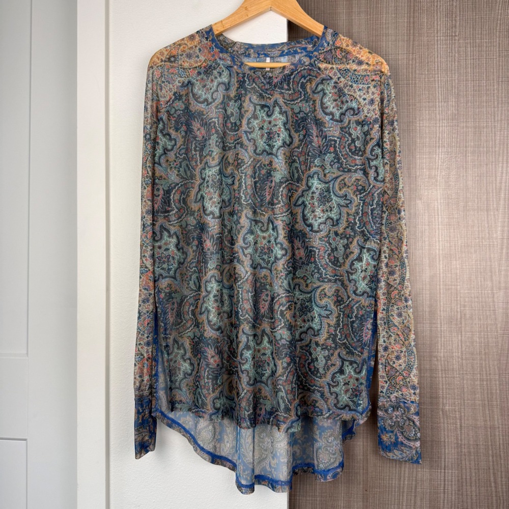 Free‎ People Blue Green Arianna Paisley Print Mesh Tunic Top - Picture 2 of 11